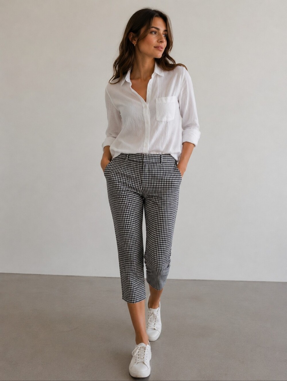 Cropped Gingham Tapered Pants - Black & White